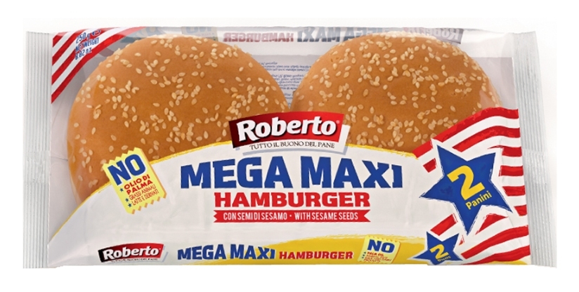 Panini Per Hamburger Con Semi di Sesamo - Roberto - 2 Mega Panini - 250 gr  - Roberto 